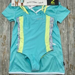 Girls One Piece Bathing Swimsuit and Coverup Swim 2-Piece Set Size 5